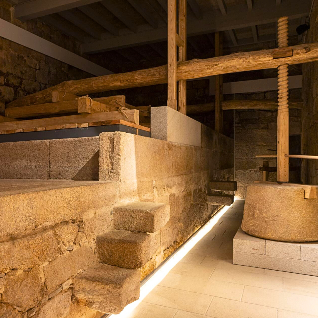 Sala dos lagares do Museo do Viño de Galicia.