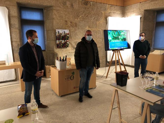 Presentación de la jornada por parte de Jorge Vila (Galicia.wine), César Manuel Fernández (alcalde de Ribadavia) y César Llana (director del Museo).