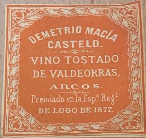 Etiqueta de viño tostado de Valdeorras